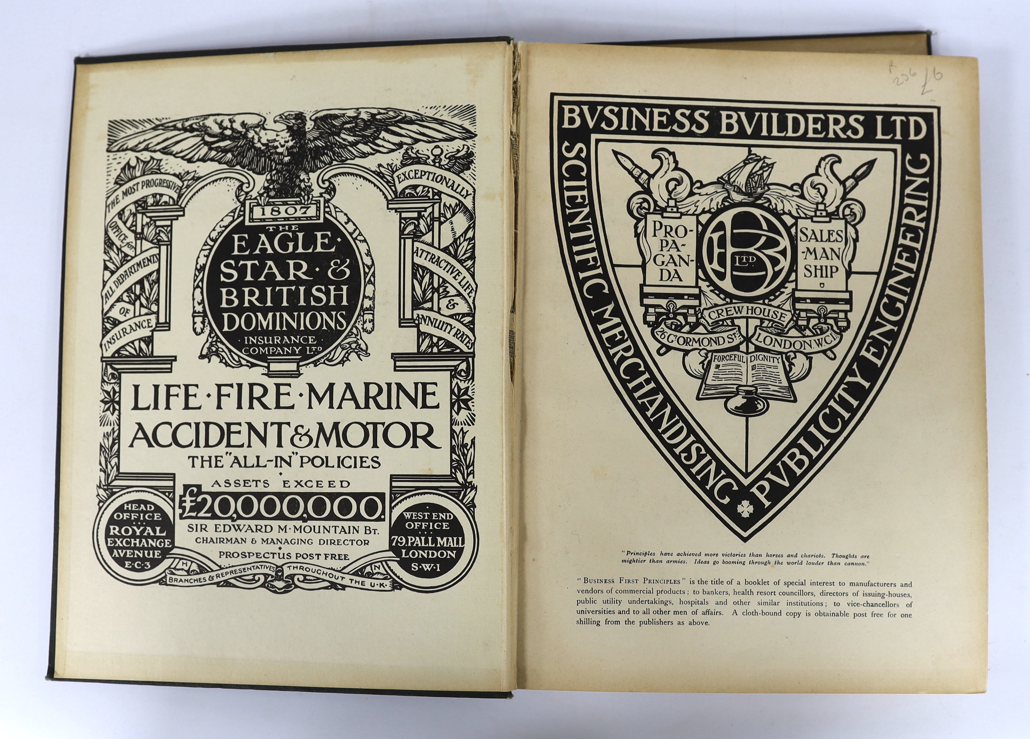 The Authentic Map Directory of London and Suburbs. Ist edition, large scale (4.5 inches to mile), comprising a d-page key, 129pp. of coloured district plans and 11 others, together with a general advertiser and index; pu